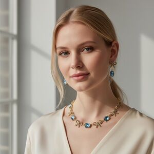 Oscar de la Renta Crystal bow necklace & earrings set.